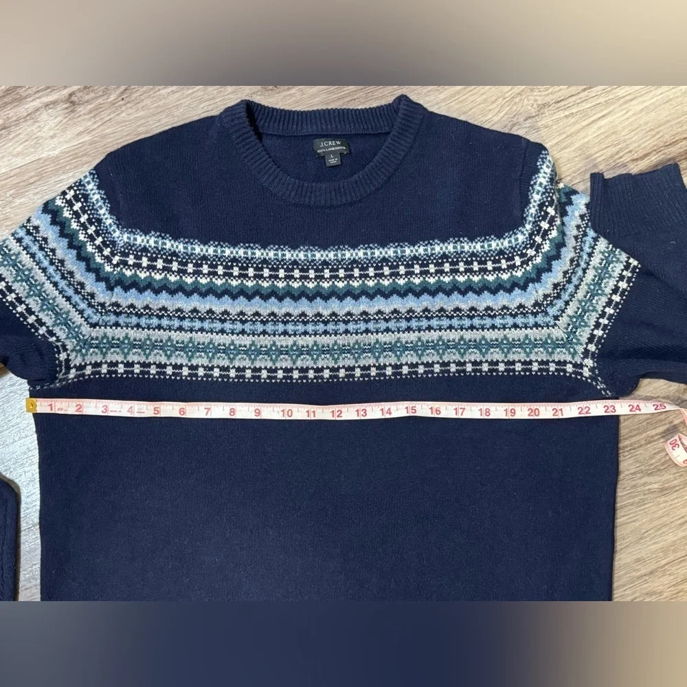 Men's L Navy Blue J. Crew 100% Lamb-swool Nordic Scandinavian Pattern Sweater